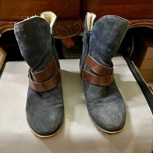 Women’s Blue Suede and Brown Leather Boots